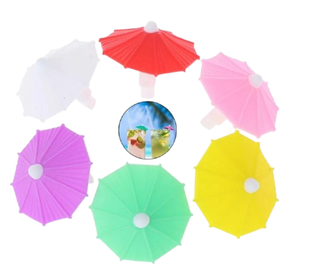 6 Pack Silicone Umbrella Drink Markers Glass Tag Party Cup Identifiers for Drinks